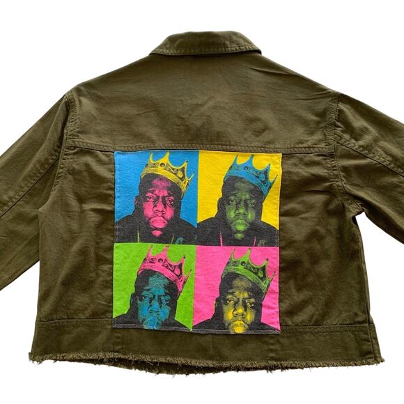 Via Penny Lane Reworked Apparel | Notorious B.I.G. Biggie Graphic Green Jacket - Picture 2 of 9